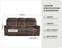 Foster Brown Fabric Electric Recliner 3 Seater Sofa measurements