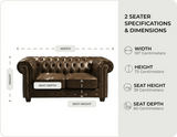 Chesterfield Brown Leather Antique 2 Seater Sofa - Sofa-Direct