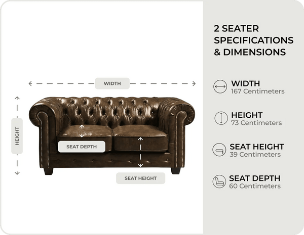 Chesterfield Brown Leather Antique 2 Seater Sofa - Sofa-Direct