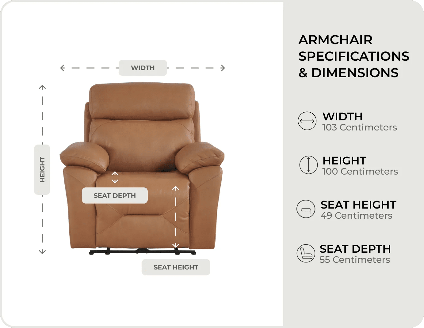 Milano Genuine Leather Caramel Electric Power Recliner Armchair
