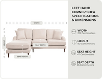 Durham Beige Fabric Left Hand Corner Sofa measurements
