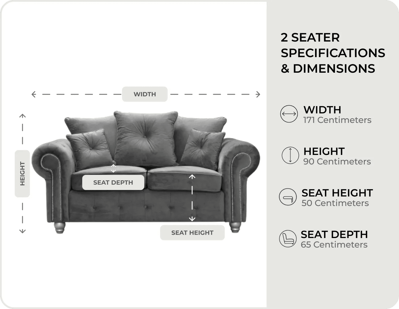 Haven Grey Fabric Velvet 2 Seater Sofa - Sofa-Direct