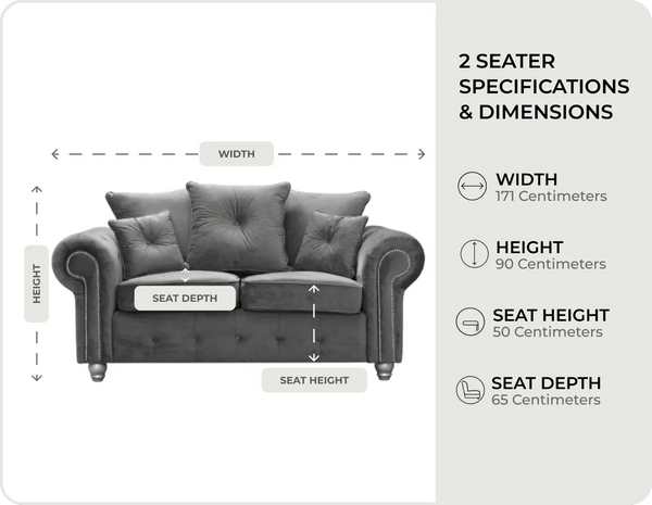 Haven Grey Fabric Velvet 2 Seater Sofa - Sofa-Direct