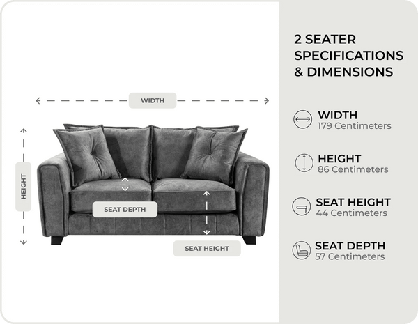 Richmond Grey Fabric 2 Seater Sofa measurements