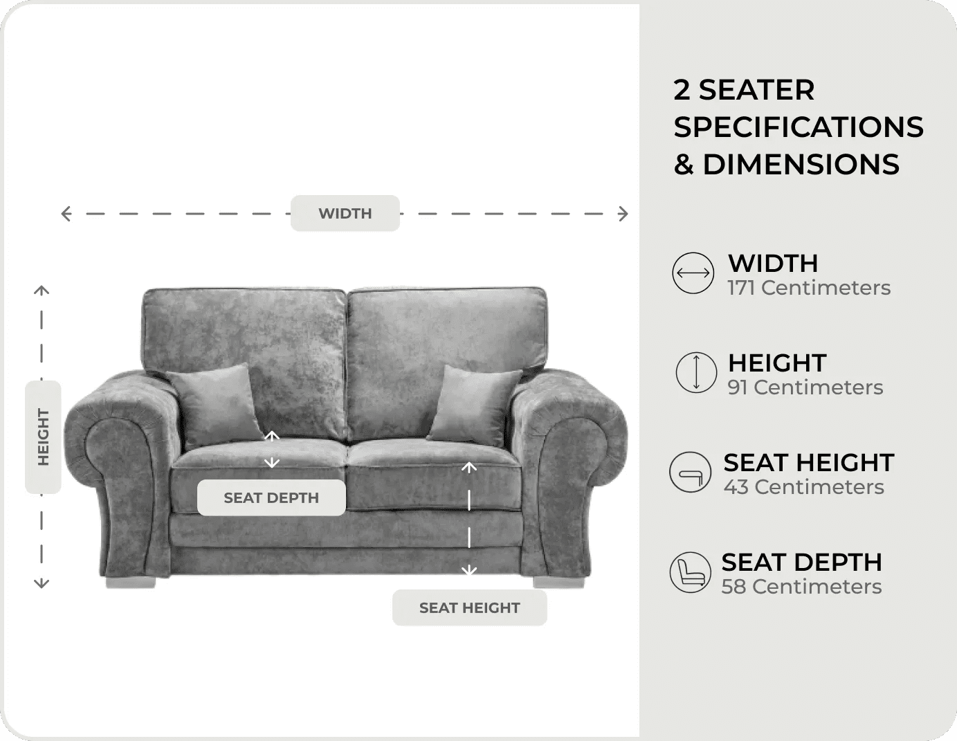 Florence High Back Grey Fabric 2 Seater Sofa