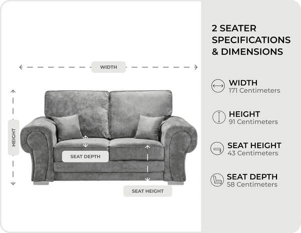 Florence High Back Grey Fabric 2 Seater Sofa