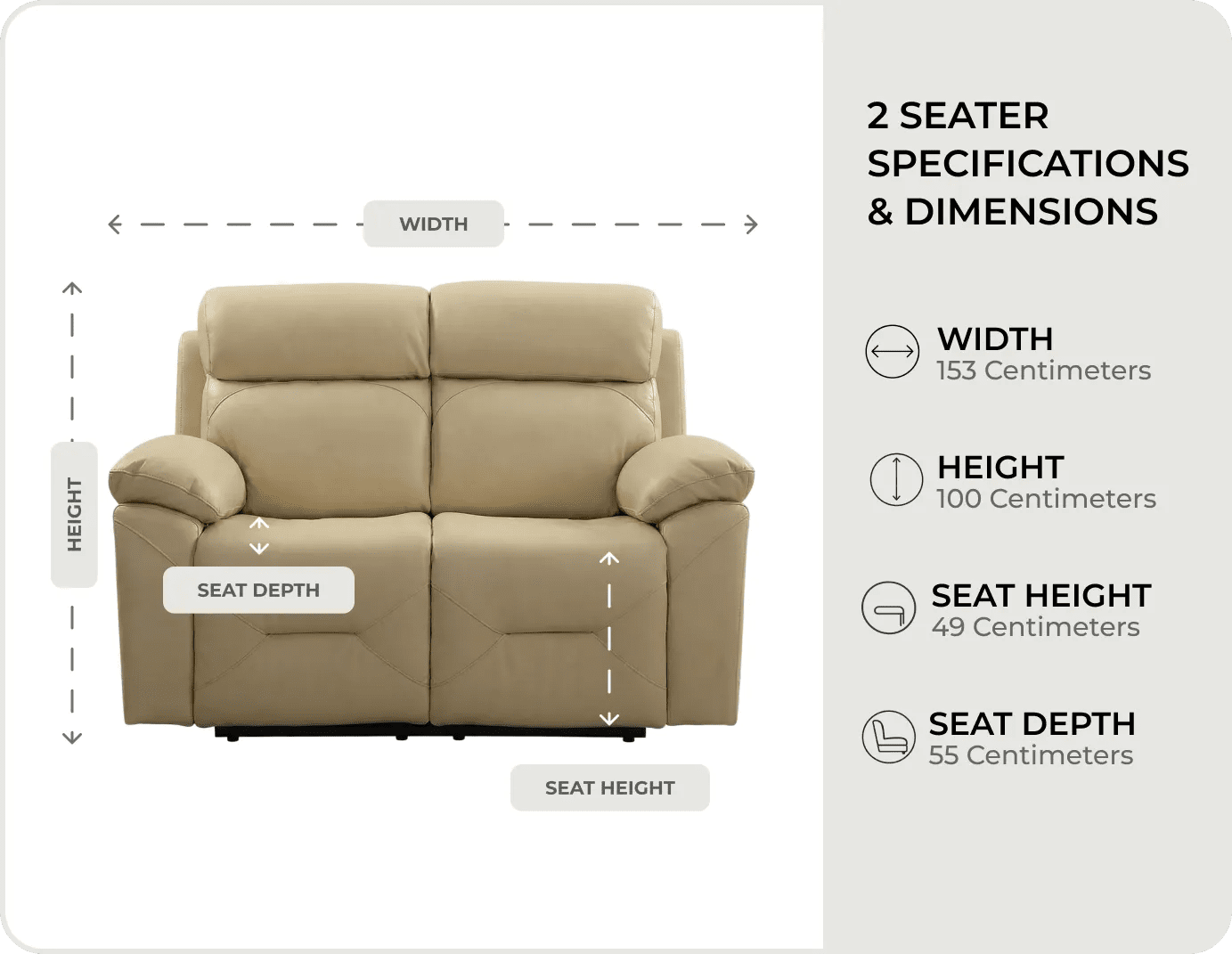 Milano Genuine Leather Cream Electric Power Recliner 2 Seater Sofa