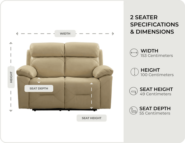 Milano Genuine Leather Cream Electric Power Recliner 2 Seater Sofa