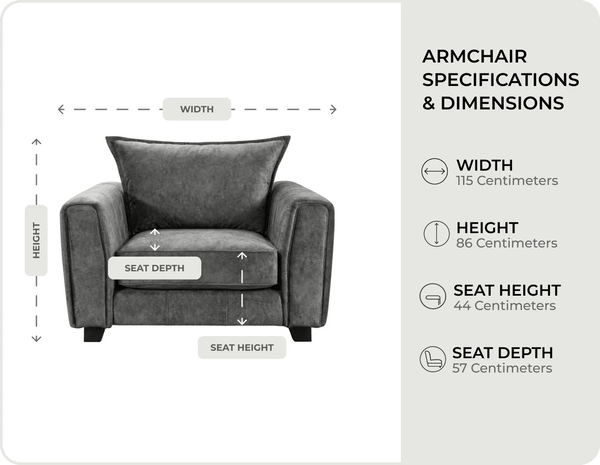 Richmond Grey Fabric Armchair measurements