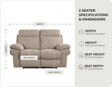 Lunaro Beige Fabric Electric Recliner 2 Seater Sofa - measurement