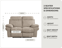Lunaro Beige Fabric Electric Recliner 2 Seater Sofa - measurement
