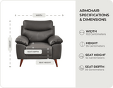 Ascot Genuine Leather Grey Armchair measurement