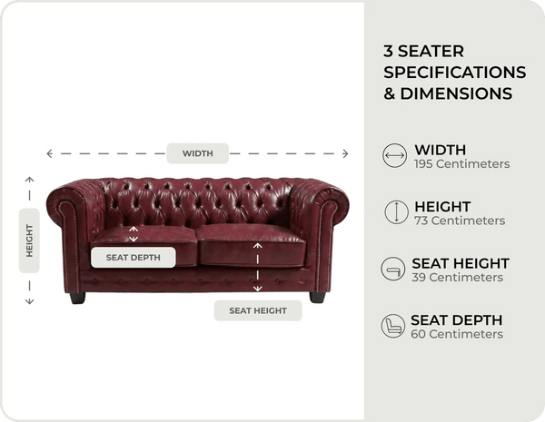 Chesterfield Red Leather Antique 3 Seater Sofa - Sofa-Direct