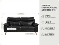 Ascot Genuine Leather Black 3 Seater Sofa - Sofa-Direct