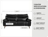 Ascot Genuine Leather Black 3 Seater Sofa - Sofa-Direct
