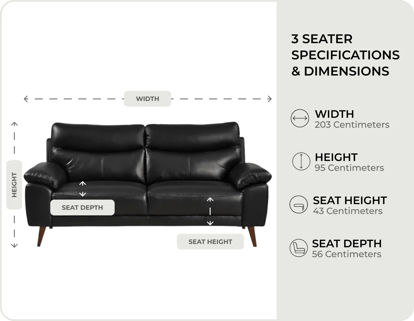 Ascot Genuine Leather Black 3 Seater Sofa - Sofa-Direct