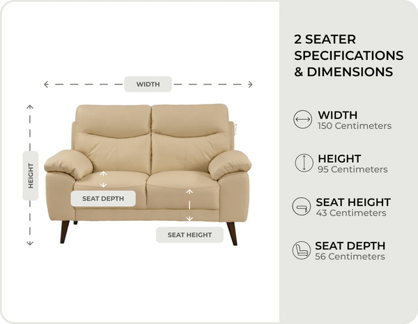 Ascot Genuine Leather Cream 2 Seater Sofa