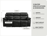 Milano Genuine Leather Black Electric Power Recliner 3 Seater Sofa
