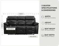 Milano Genuine Leather Black Electric Power Recliner 3 Seater Sofa