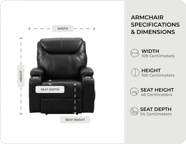 Cinemax Black Electric Leather Recliner Armchair With Two Cup Holders