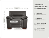 Dalmore Grey Leather Armchair measurements