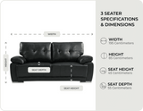 Brighton Black Leather 3 Seater Sofa measurements
