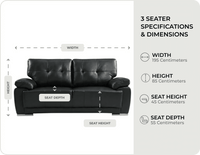 Brighton Black Leather 3 Seater Sofa measurements