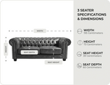 Windsor Classic Grey Leather 3 Seater Sofa measurements