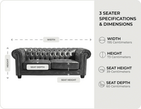 Windsor Classic Grey Leather 3 Seater Sofa measurements
