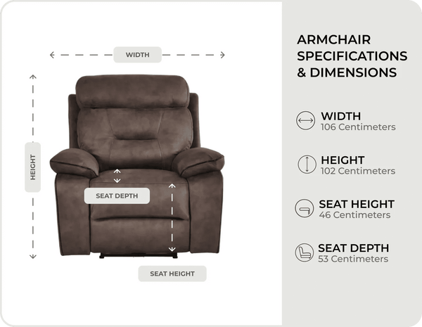 Foster Brown Fabric Electric Recliner Armchair measurements