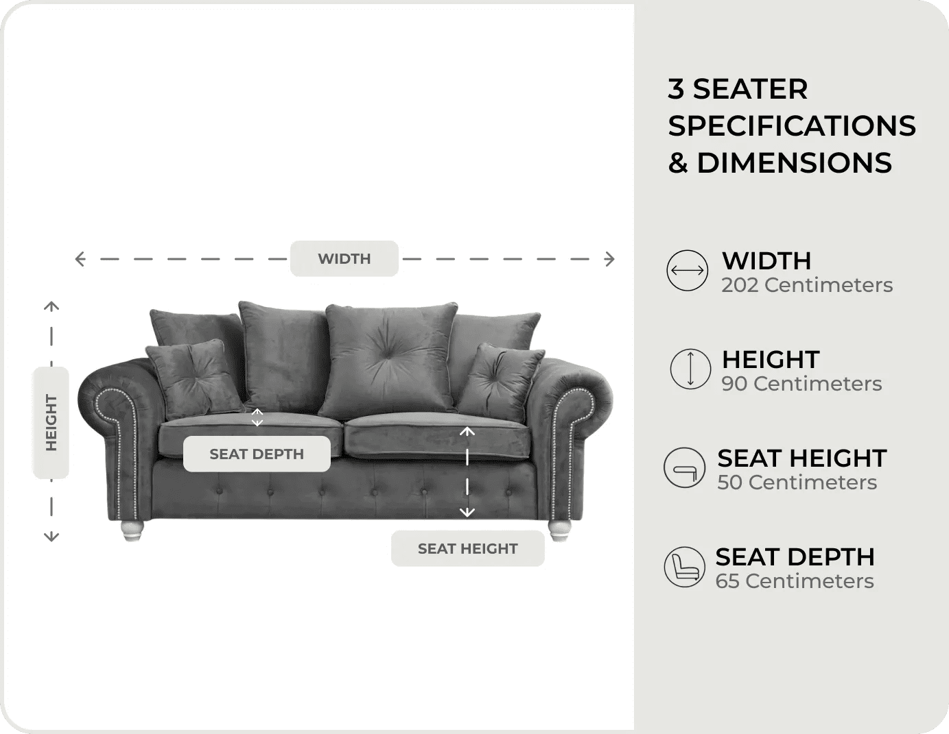 Haven Grey Fabric Velvet 3 Seater Sofa - Sofa-Direct