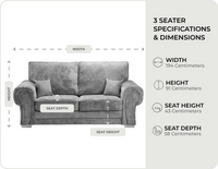 Florence Grey Fabric High Back 3 Seater Sofa measurements 