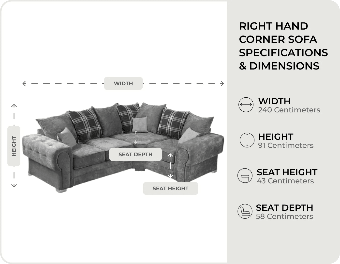 Florence Scatter Grey Fabric Right Corner Sofa