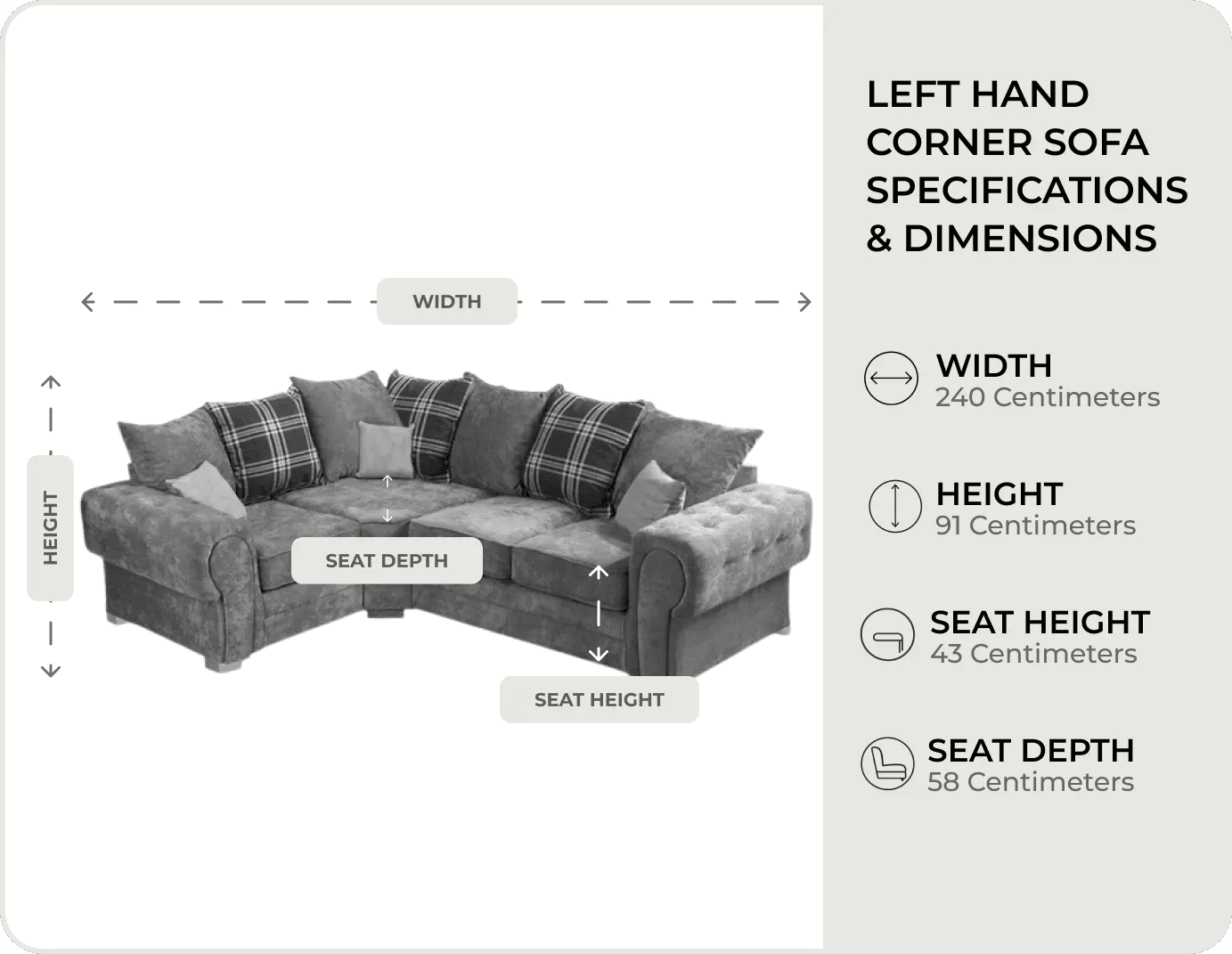 Florence Scatter Grey Fabric Left Corner Sofa