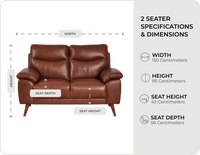 Ascot Genuine Leather Tan 2 Seater Sofa measurements