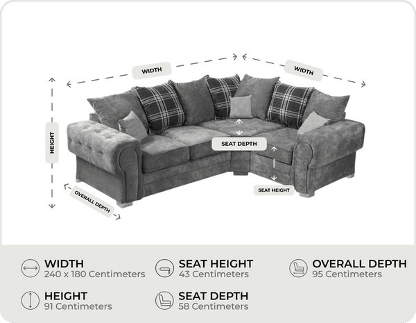 Florence Scatter Grey Fabric Right Corner Sofa measurements 