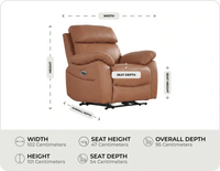 Torino Genuine Leather Caramel Electric Power Recliner Armchair
    measurements
