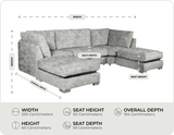 Westminster Silver Alaska Fabric U Shape High Back Corner Sofa measurements
