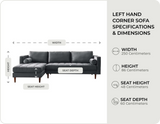 Scott Grey Velvet Corner Sofa LHC Measurement