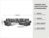 Malmo Grey Fabric Corner Sofa measurements