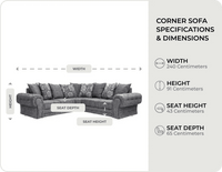Malmo Grey Fabric Corner Sofa measurements