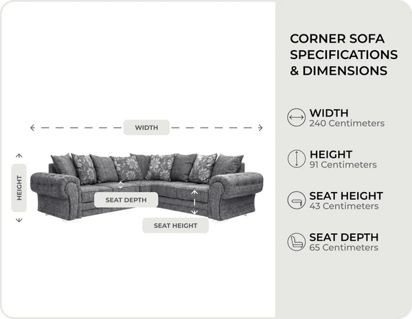 Malmo Grey Fabric Corner Sofa measurements