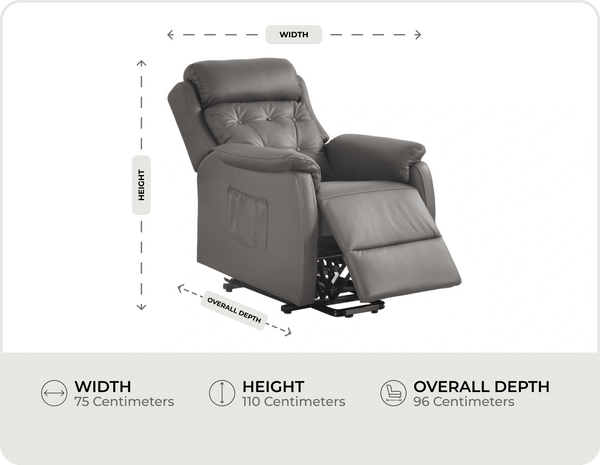 Oliver Genuine Leather Grey Rise & Recline Mobility Chair measurements