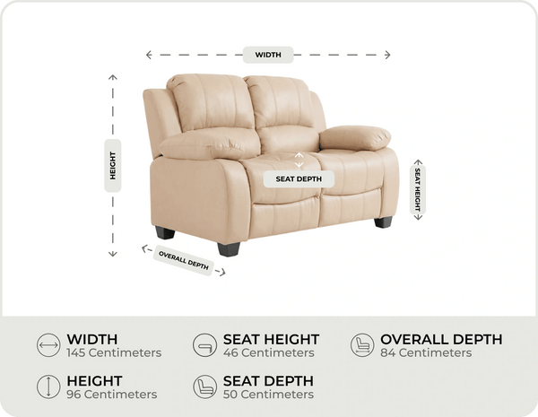 Veloura Cream Leather 2 Seater Sofa measurement