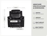 Martini Genuine Leather Black Electric Power Recliner Armchair - measurements