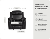 Martini Genuine Leather Black Electric Power Recliner Armchair - measurements