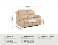 York Cream Leather Electric Recliner 2 Seater Sofa measurement