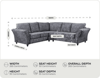 Cotswold Grey Fabric High Back Corner Sofa measurements
