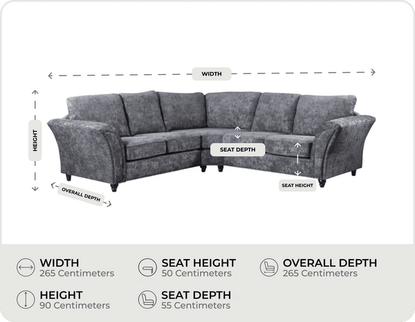Cotswold Grey Fabric High Back Corner Sofa measurements