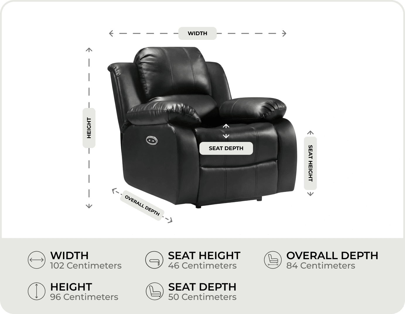 York Black Leather Electric Recliner Armchair measurement